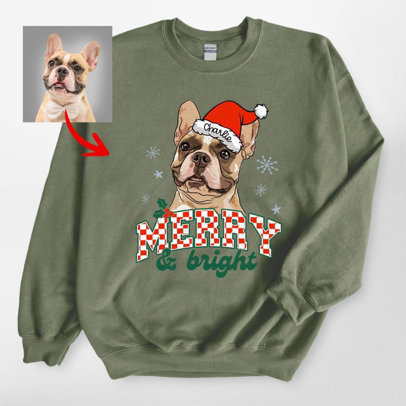 Checkered Merry & Bright Sweatshirt For Dog Lovers, Gildan Sweatshirt - Pawarts