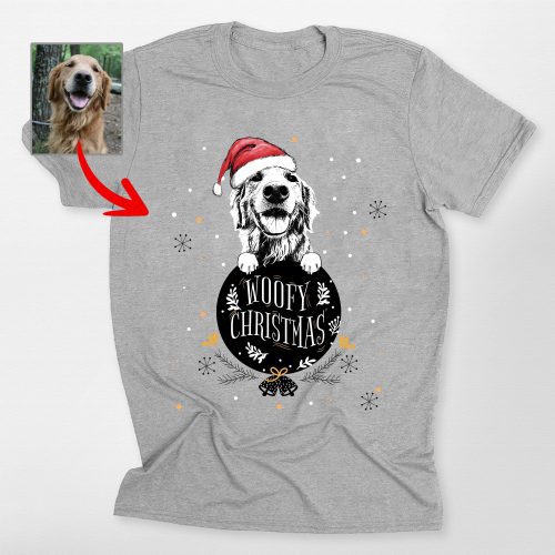 Funny Dog Christmas Bella Canvas Shirt - Custom Dog Portrait Gift - Pawarts