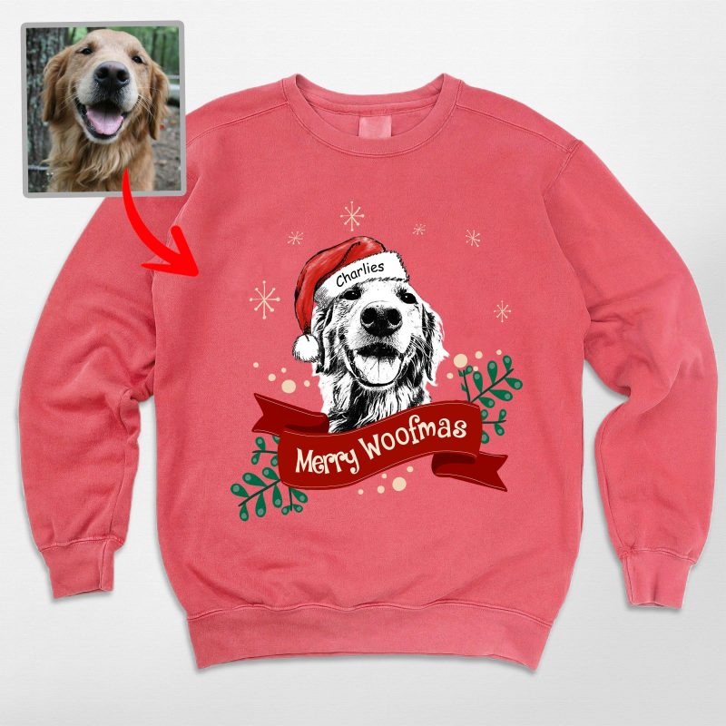 Custom Dog Portrait Comfort Colors Sweatshirt Gift for Dog Lovers Xmas - Pawarts