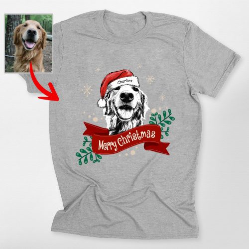 Custom Dog Christmas Shirt with Santa Hat and Red Ribbon for Dog Lovers - Pawarts