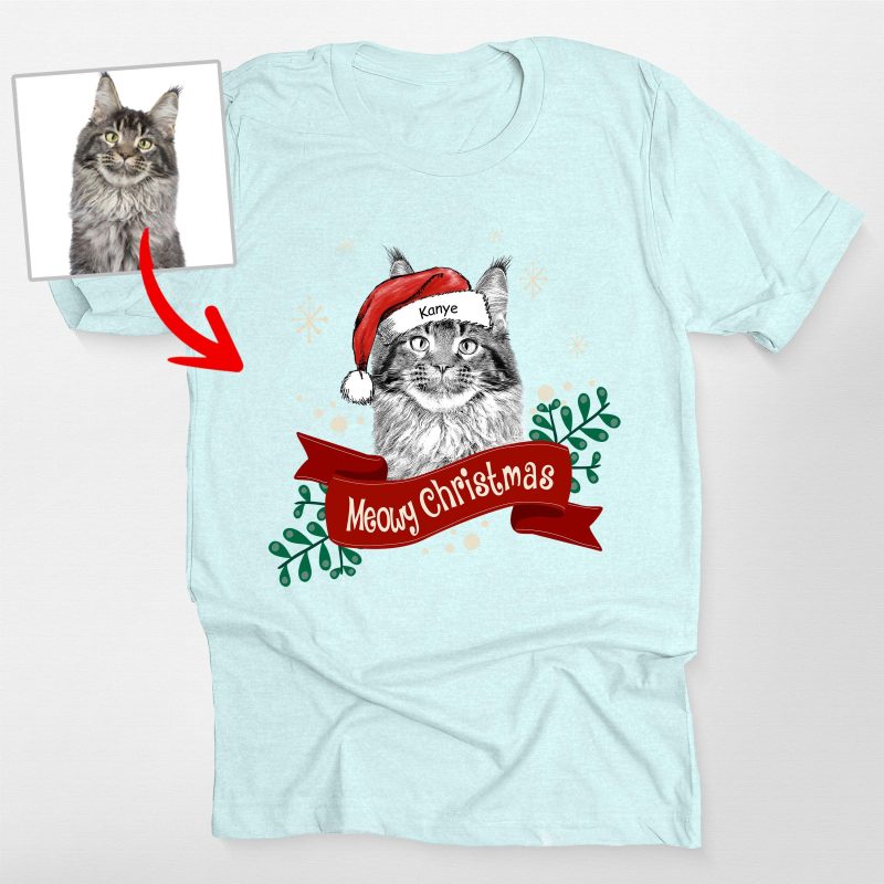 Custom Dog Christmas Shirt with Santa Hat and Red Ribbon for Dog Lovers - Pawarts