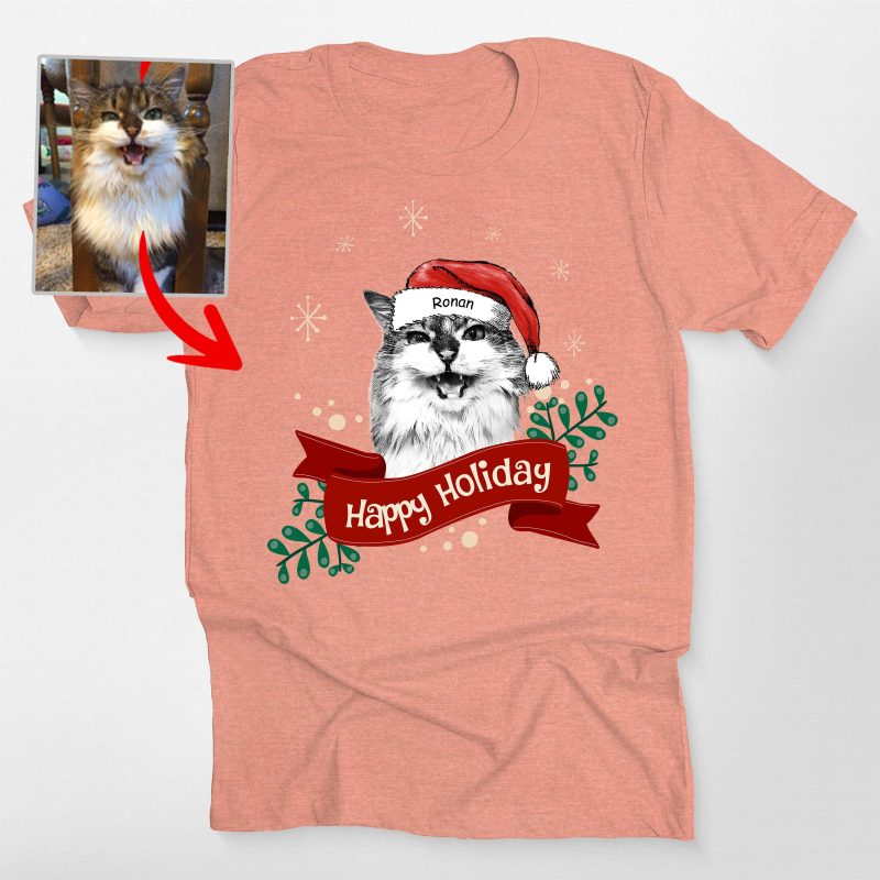 Custom Dog Christmas Shirt with Santa Hat and Red Ribbon for Dog Lovers - Pawarts