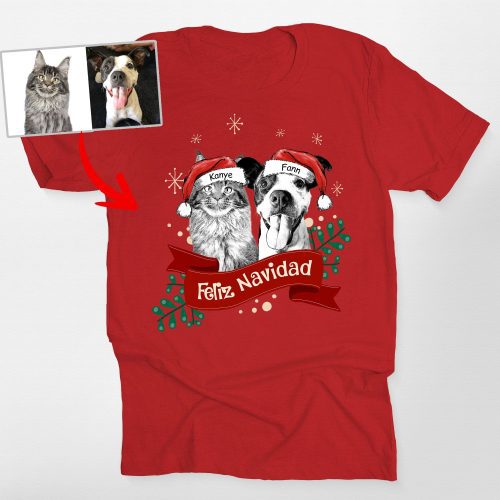 Custom Dog Christmas Shirt with Santa Hat and Red Ribbon for Dog Lovers - Pawarts