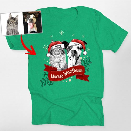 Custom Dog Christmas Shirt with Santa Hat and Red Ribbon for Dog Lovers - Pawarts