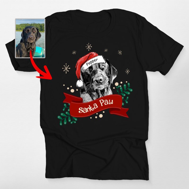 Custom Dog Christmas Shirt with Santa Hat and Red Ribbon for Dog Lovers - Pawarts