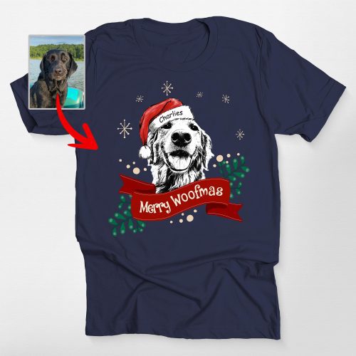 Custom Dog Christmas Shirt with Santa Hat and Red Ribbon for Dog Lovers - Pawarts