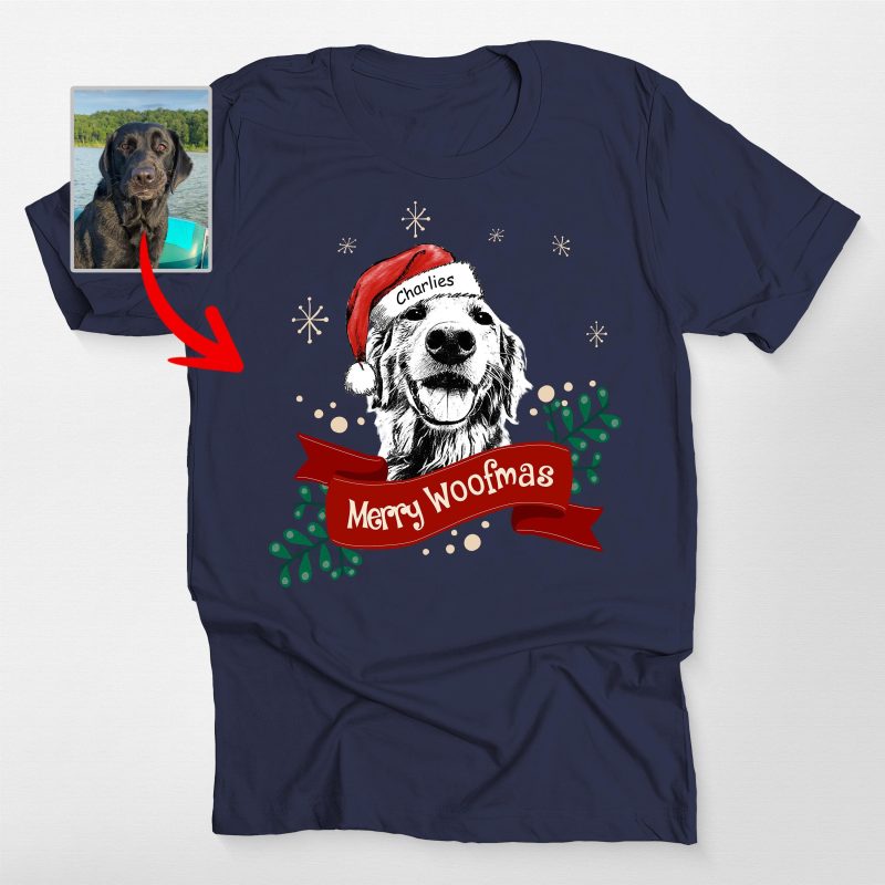 Custom Dog Christmas Shirt with Santa Hat and Red Ribbon for Dog Lovers - Pawarts