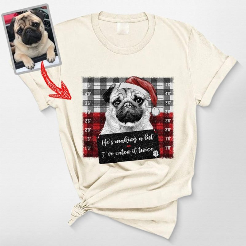 Funny Dog Mugshot T-Shirt - Custom Dog Photo, Christmas Party Shirt - Pawarts