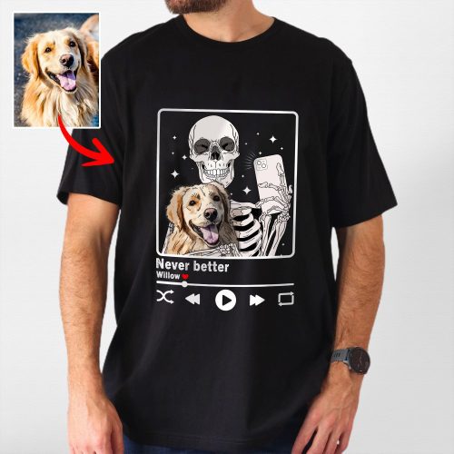 Pawarts | Customized Dog Portrait With Skeleton T-shirt For Dog Dad - Pawarts