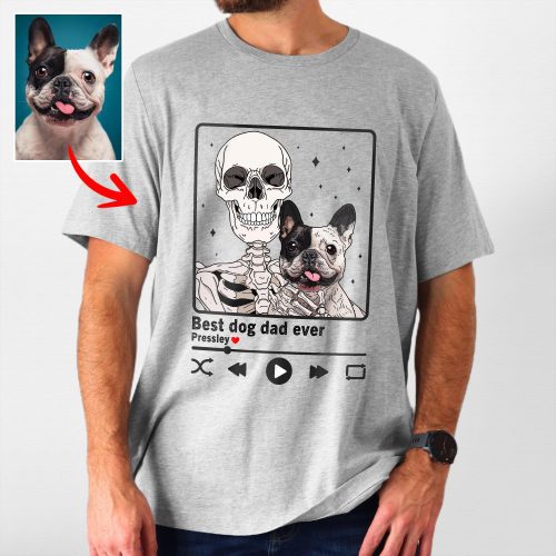 Pawarts | Customized Dog Portrait With Skeleton T-shirt For Dog Dad - Pawarts