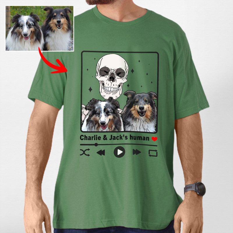 Pawarts | Customized Dog Portrait With Skeleton T-shirt For Dog Dad - Pawarts