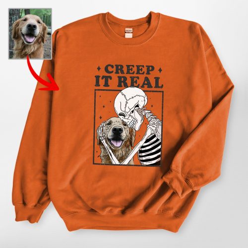 Custom Skeleton Selfie With Dog Sweatshirt for Lovers, Vintage Halloween Tee - Pawarts