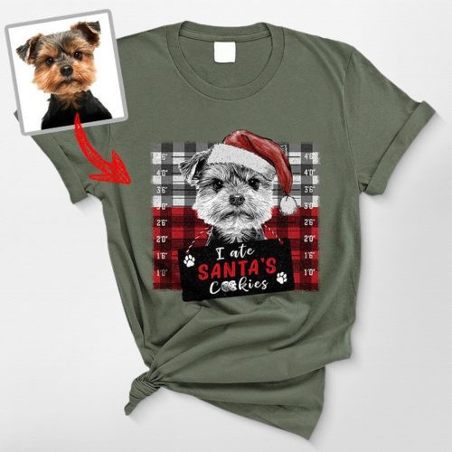 Funny Dog Mugshot T-Shirt - Custom Dog Photo, Christmas Party Shirt - Pawarts