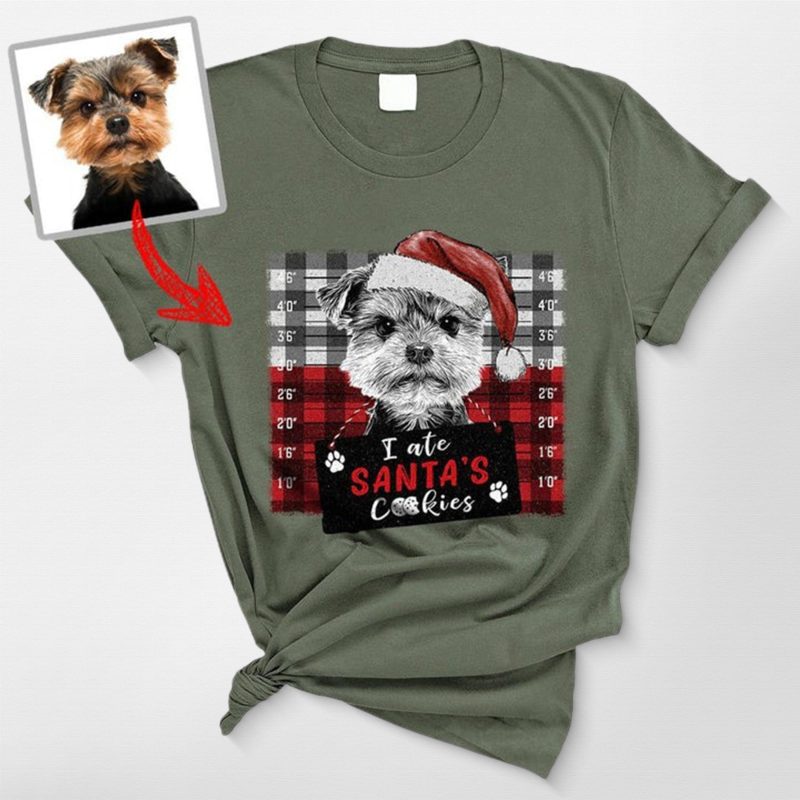 Funny Dog Mugshot T-Shirt - Custom Dog Photo, Christmas Party Shirt - Pawarts