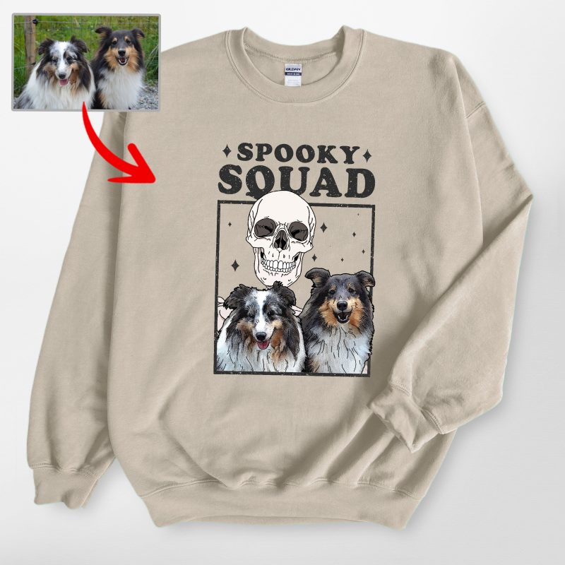 Custom Skeleton Selfie With Dog Sweatshirt for Lovers, Vintage Halloween Tee - Pawarts