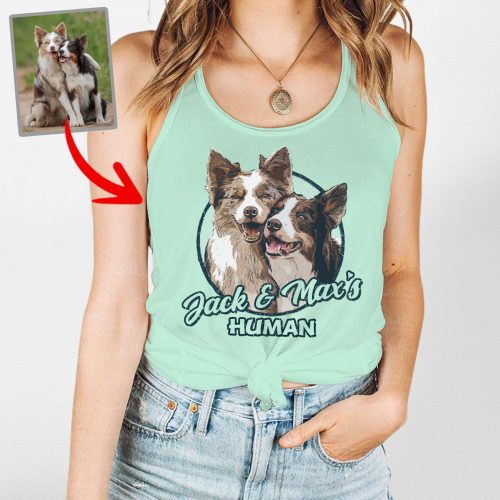 Colorful Dog Art Custom Dog Portrait Vintage Style Racerback Tank for Dog Moms - Pawarts