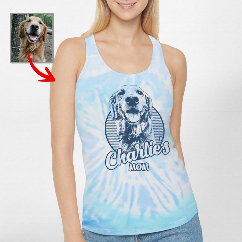 Custom Dog Sketch Portrait Tie Dye Racerback Tank Top, Gift for Dog Moms - Pawarts