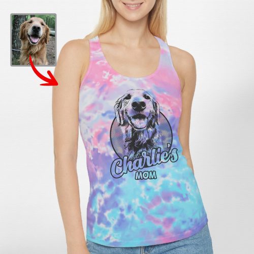 Custom Dog Sketch Portrait Tie Dye Racerback Tank Top, Gift for Dog Moms - Pawarts