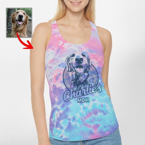 Custom Dog Sketch Portrait Tie Dye Racerback Tank Top, Gift for Dog Moms - Pawarts