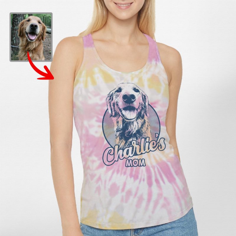 Custom Dog Sketch Portrait Tie Dye Racerback Tank Top, Gift for Dog Moms - Pawarts