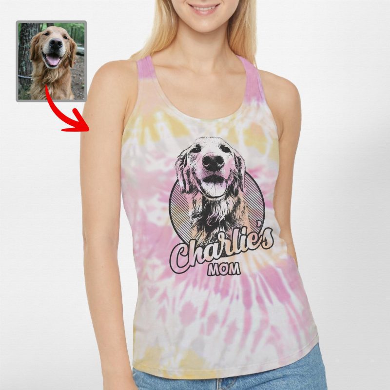 Custom Dog Sketch Portrait Tie Dye Racerback Tank Top, Gift for Dog Moms - Pawarts