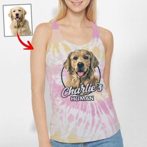 Custom Dog Portrait Tie Dye Racerback Tank Top Gift for Dog Moms and Girls - Pawarts