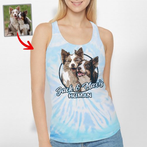 Custom Dog Portrait Tie Dye Racerback Tank Top Gift for Dog Moms and Girls - Pawarts