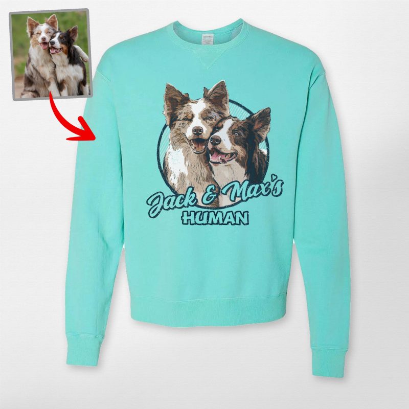 Vibrant Custom Dog Portrait Unisex Hanes ComfortWash Crewneck Sweatshirt for Dog Lovers - Pawarts