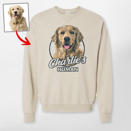 Vibrant Custom Dog Portrait Unisex Hanes ComfortWash Crewneck Sweatshirt for Dog Lovers - Pawarts