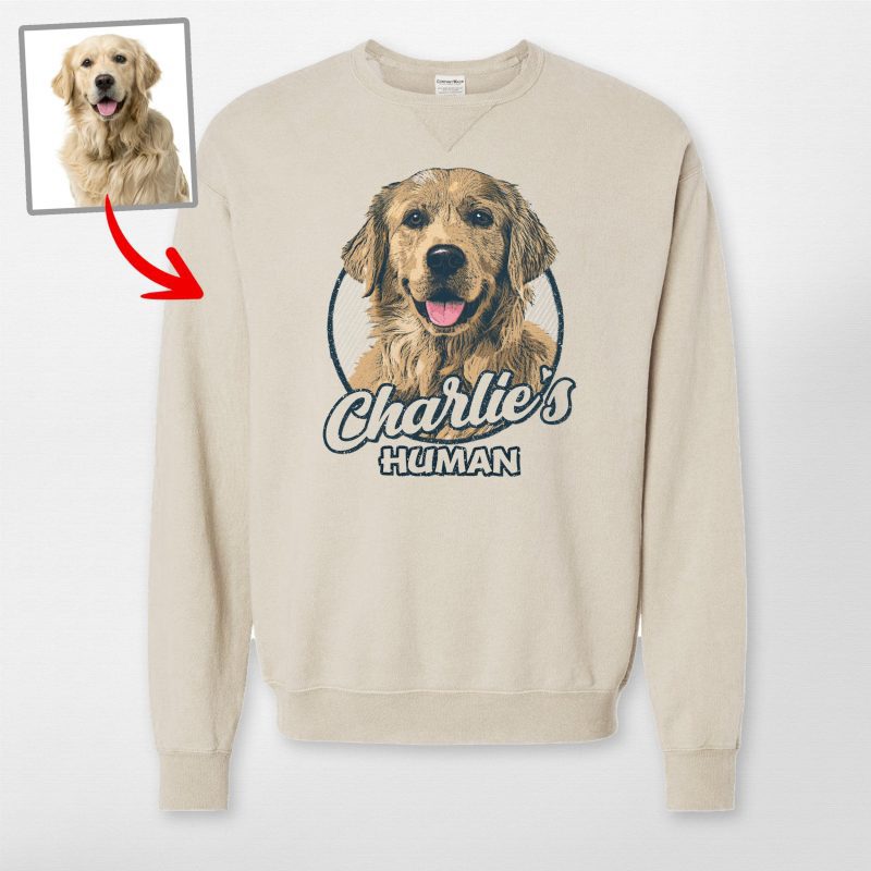 Vibrant Custom Dog Portrait Unisex Hanes ComfortWash Crewneck Sweatshirt for Dog Lovers - Pawarts