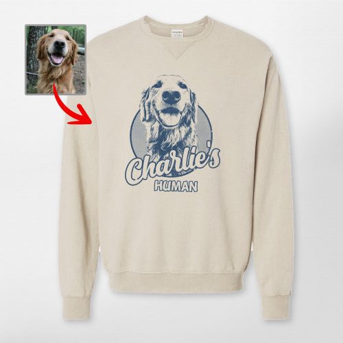 Custom Dog Sketch Portrait Hanes ComfortWash Crewneck Sweatshirt for Dog Lovers - Pawarts