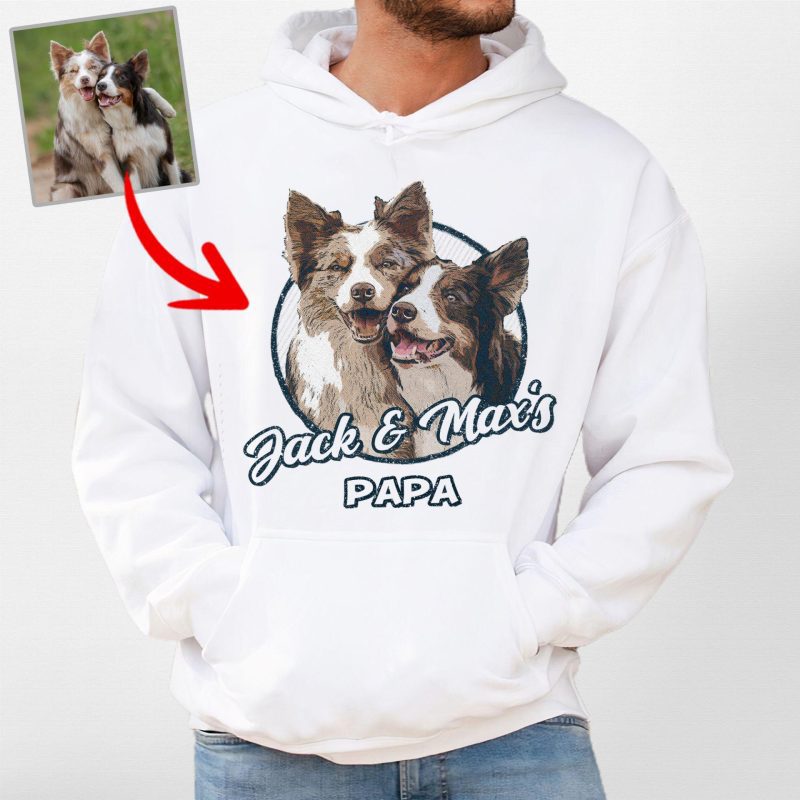 Funny Custom Dog Portrait Gildan Hoodie Gift for Dog Dads and Papas - Pawarts