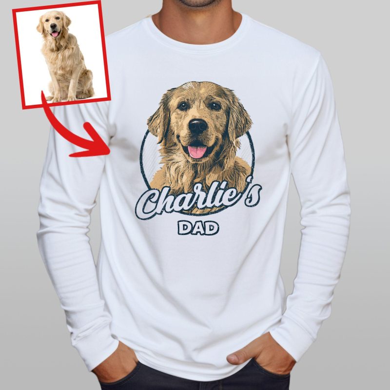 Custom Dog Portrait Long Sleeve Shirt for Dog Dads - Pawarts