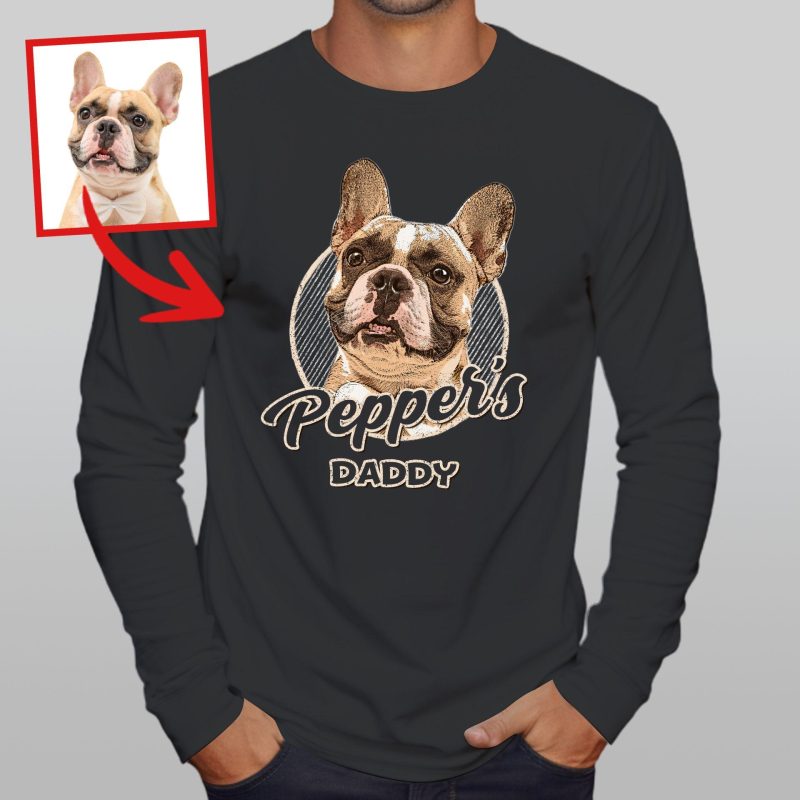 Custom Dog Portrait Long Sleeve Shirt for Dog Dads - Pawarts