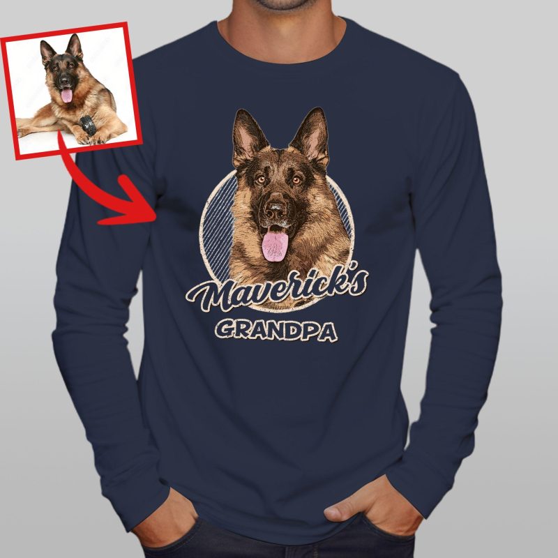 Custom Dog Portrait Long Sleeve Shirt for Dog Dads - Pawarts