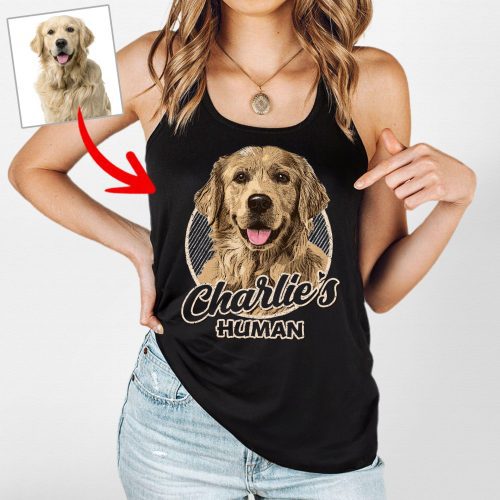 Colorful Dog Art Custom Dog Portrait Vintage Style Racerback Tank for Dog Moms - Pawarts