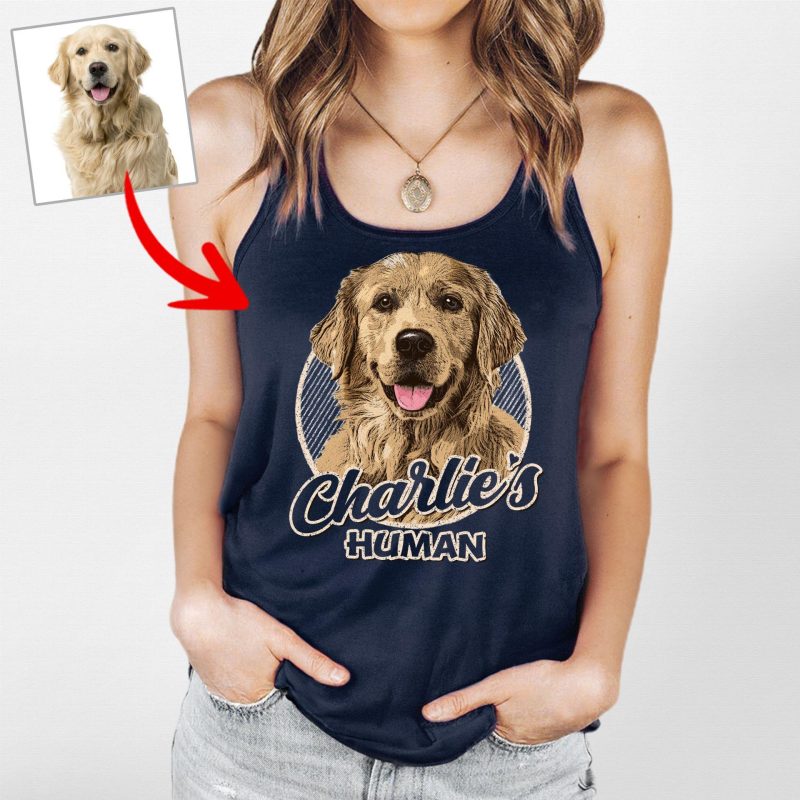 Colorful Dog Art Custom Dog Portrait Vintage Style Racerback Tank for Dog Moms - Pawarts