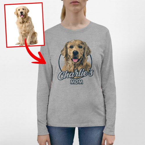 Color Sketch Custom Dog Portrait Bella Canvas Long Sleeve Gift for Dog Moms - Pawarts