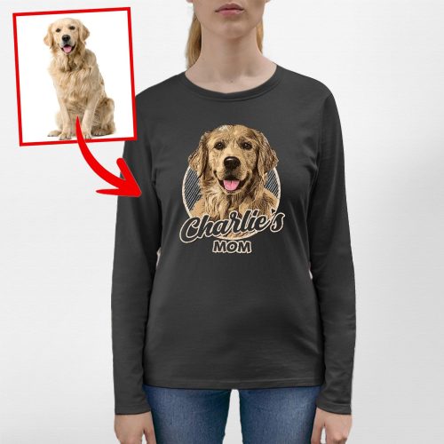 Color Sketch Custom Dog Portrait Bella Canvas Long Sleeve Gift for Dog Moms - Pawarts