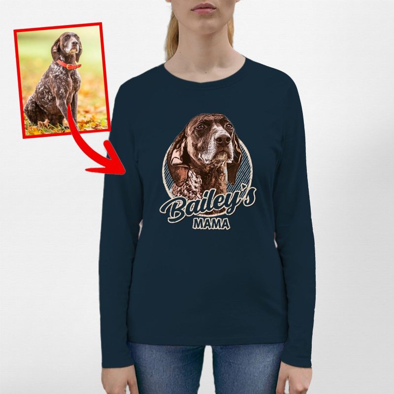 Color Sketch Custom Dog Portrait Bella Canvas Long Sleeve Gift for Dog Moms - Pawarts