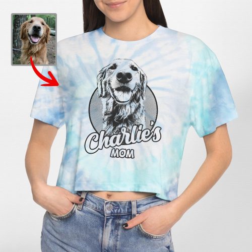 Custom Sketch Dog Portrait Tie-Dye Cropped T-shirt for Dog Mom - Pawarts