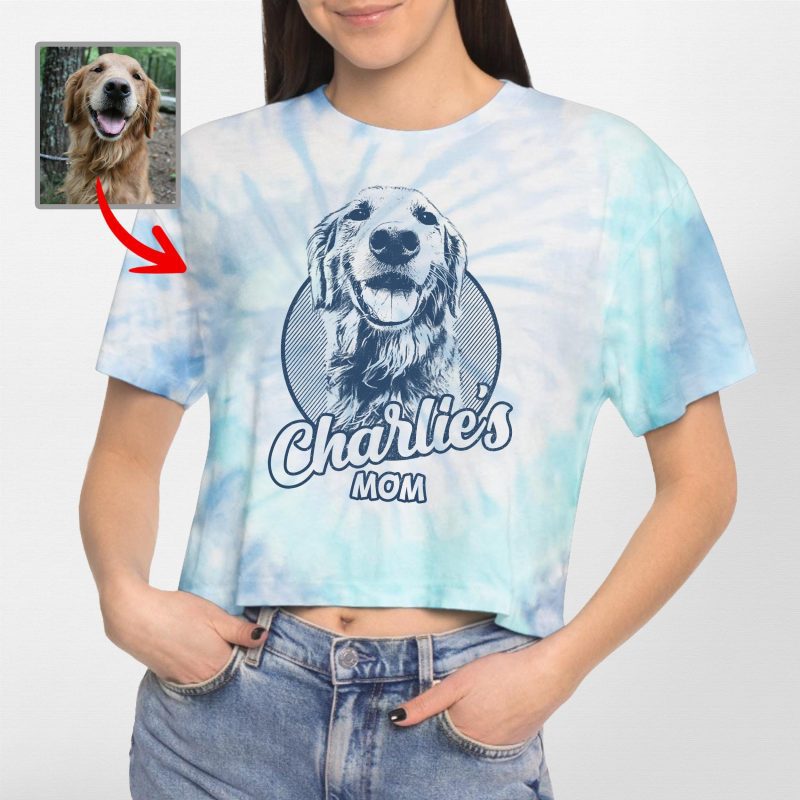 Custom Sketch Dog Portrait Tie-Dye Cropped T-shirt for Dog Mom - Pawarts