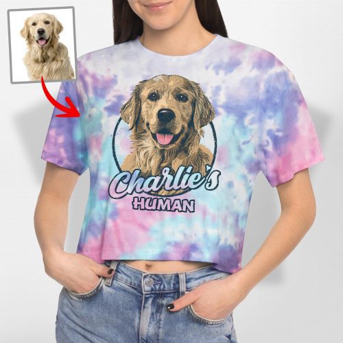 Custom Dog Portrait Women's Tie-Dye Crop Tee for Dog Moms - Pawarts