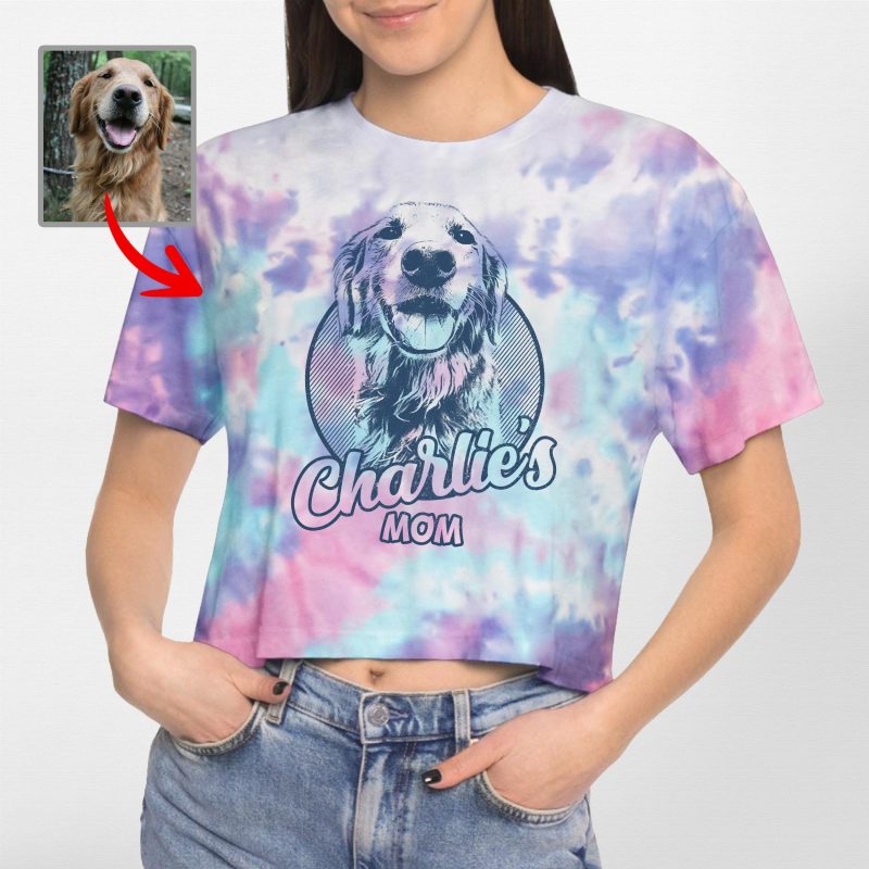 Custom Sketch Dog Portrait Tie-Dye Cropped T-shirt for Dog Mom - Pawarts