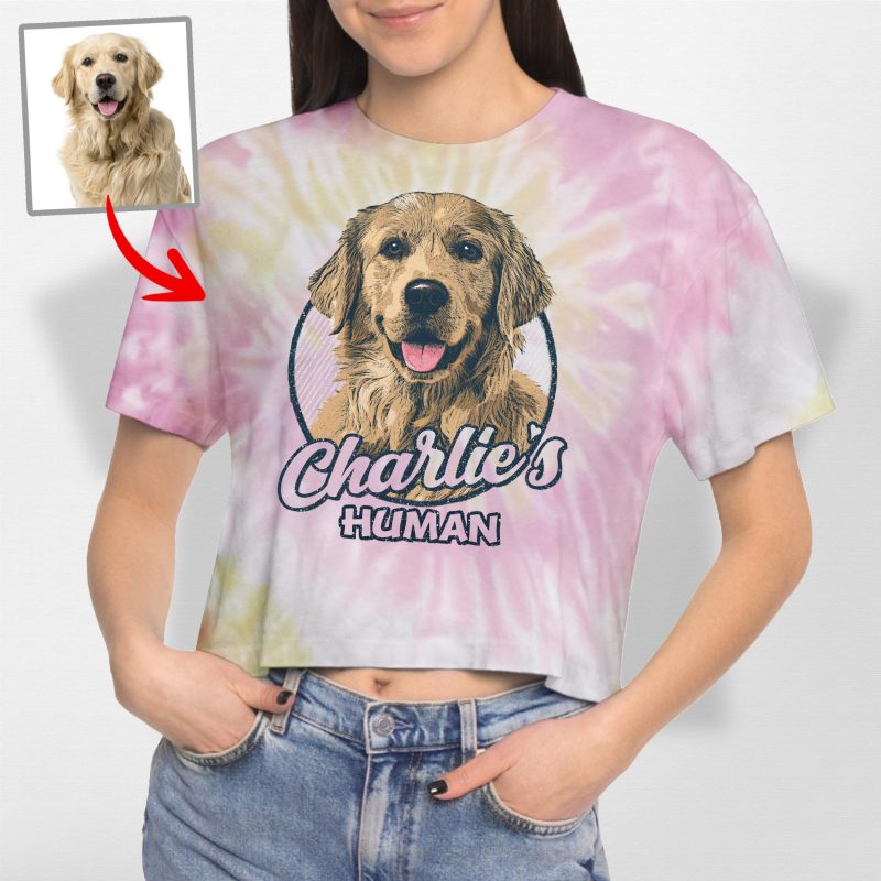 Custom Dog Portrait Women's Tie-Dye Crop Tee for Dog Moms - Pawarts