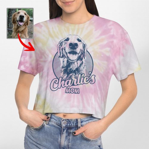 Custom Sketch Dog Portrait Tie-Dye Cropped T-shirt for Dog Mom - Pawarts