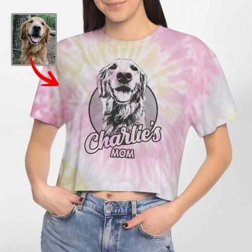 Custom Sketch Dog Portrait Tie-Dye Cropped T-shirt for Dog Mom - Pawarts