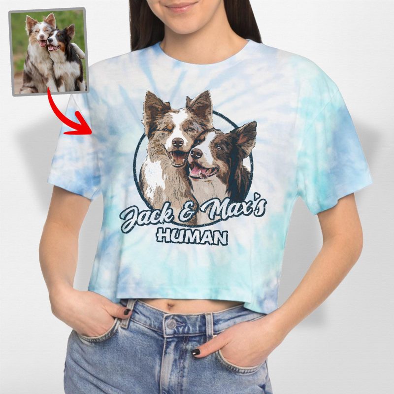 Custom Dog Portrait Women's Tie-Dye Crop Tee for Dog Moms - Pawarts