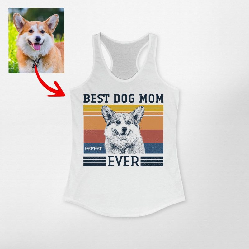 Vintage Custom Best Dog Mom Racerback Tank Top, Perfect Summer Gift for Fur Moms - Pawarts