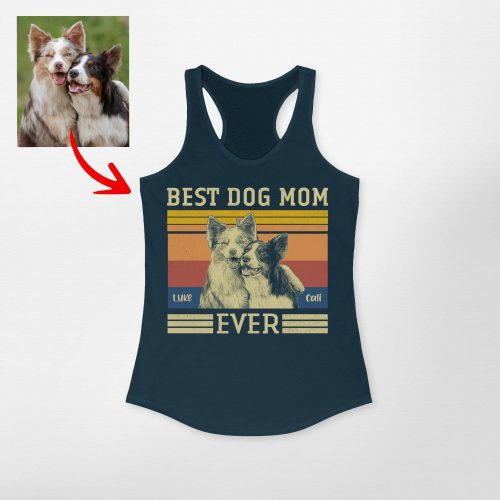 Vintage Custom Best Dog Mom Racerback Tank Top, Perfect Summer Gift for Fur Moms - Pawarts